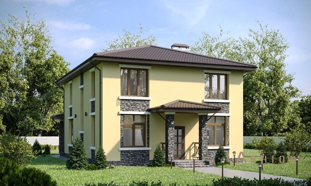 3. Проект двухэтажного дома в современном стиле с четырехскатной, t-40-01, площадью - 165 кв c терассой